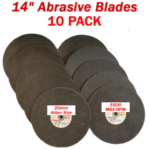 Cut-Off Saw 14″ Abrasive Metal Cutting Blades 10 Pack 20mm Arbor